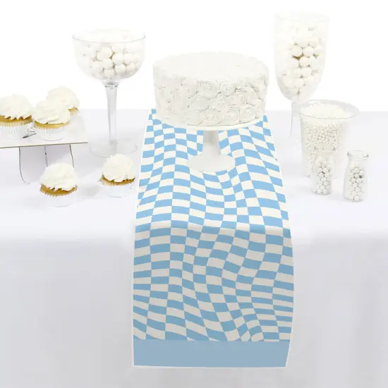 Big Dot of Happiness Blue Checkered Party - Petite Paper Table Runner - 12 x 60 inches {3}