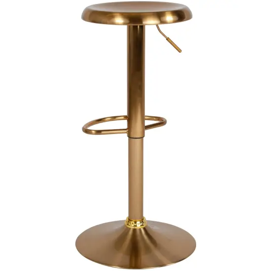 Merrick Lane Audrey Retro Style Height Adjustable Barstool with Footrest Gold {3}
