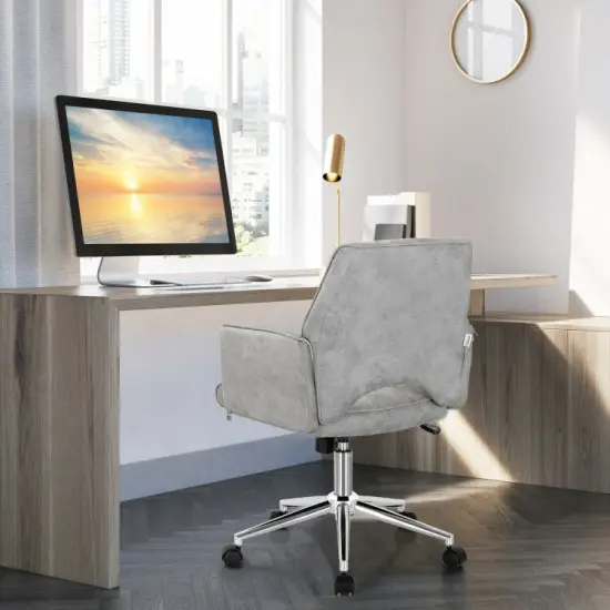 Adjustable Hollow Mid Back Leisure Office Chair with Armrest-Gray {6}