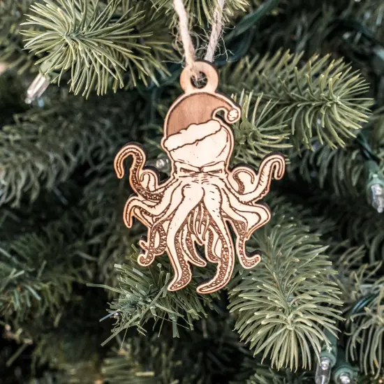 Ornament - Santa Cthulhu - Raw Wood 3x2in {2}