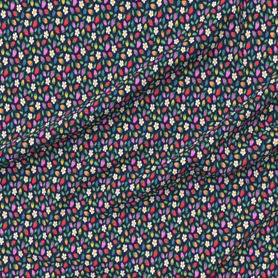 Various Fabrics by the Yard or Fat Quarter Summer Strawberry Bright Colorful White Flowers Small Scale Happy Whimsical Custom Printed Fabric by Spoonflower {6}