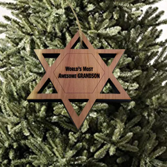 Worlds most awesome Grandson Star of David - Cedar Ornament {3}