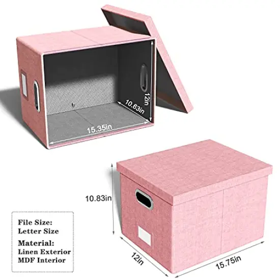 Oterri File Storage Organizer Box,Filing Box,Portable File Box with Lid,Fit for Letter/Legal File Folder Storage, Easy Slide Durable Hanging File Box for Office/Decor/Home,1 Pack,Pink-Box only {6}