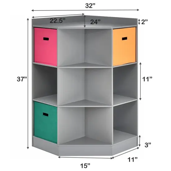 3-Tier Kids Storage Shelf Corner Cabinet with 3 Baskets Grey {2}
