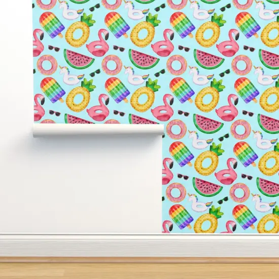 Peel & Stick Wallpaper 2FT Wide Summer Flamingo Watermelon Popsicle Pool Pineapple Unicorn Custom Removable Wallpaper by Spoonflower {2}