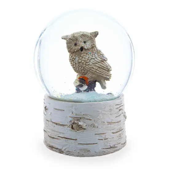 Owl Perched on Tree Branch Musical Water Snow Globe {1}