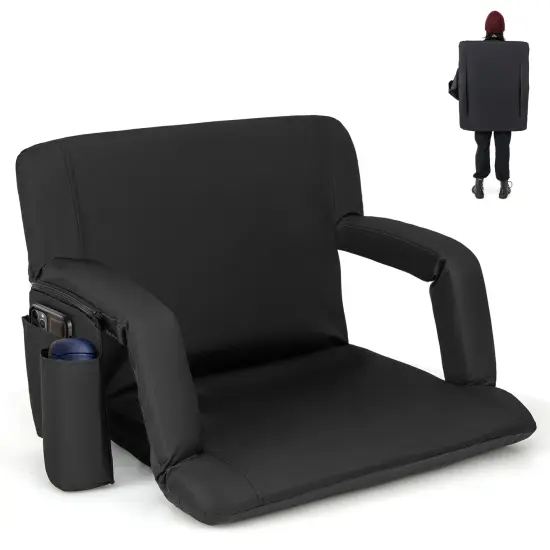 Costway 1/2 PCS Stadium Seat for Bleachers Bleacher Chair with 6 Adjustable Positions Back Support Black {1}