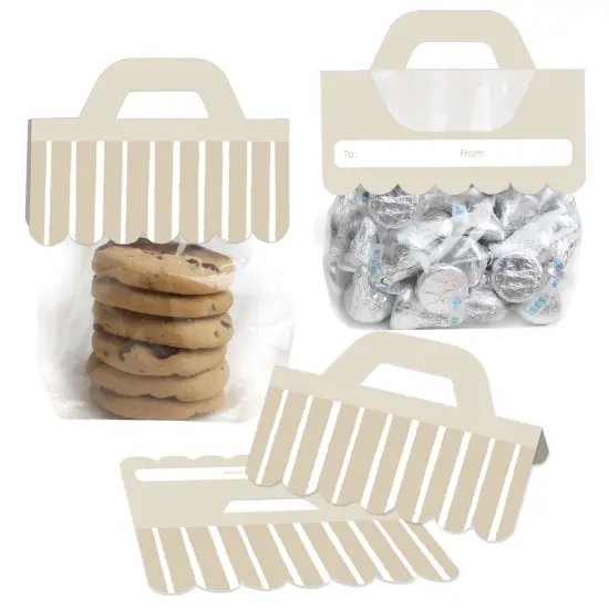 Big Dot of Happiness Tan Stripes - DIY Simple Party Clear Goodie Favor Bag Labels - Candy Bags with Toppers - Set of 24 {1}