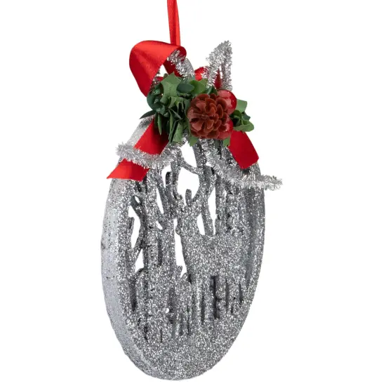 Northlight 2-D Glitter Reindeer Family Silhouette Christmas Ornament Disc - 4.5" - Silver {4}