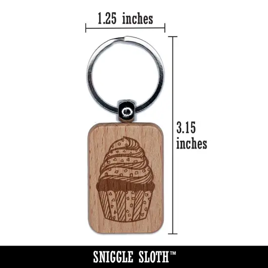 Cupcake Sprinkled with Patterns Engraved Wood Rectangle Keychain Tag Charm {2}
