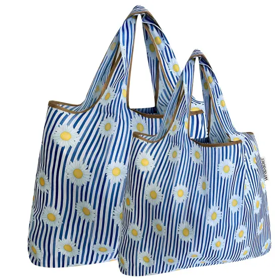 Wrapables Large & Small Foldable Tote Nylon Reusable Grocery Bags, Set of 2 Sprig {1}