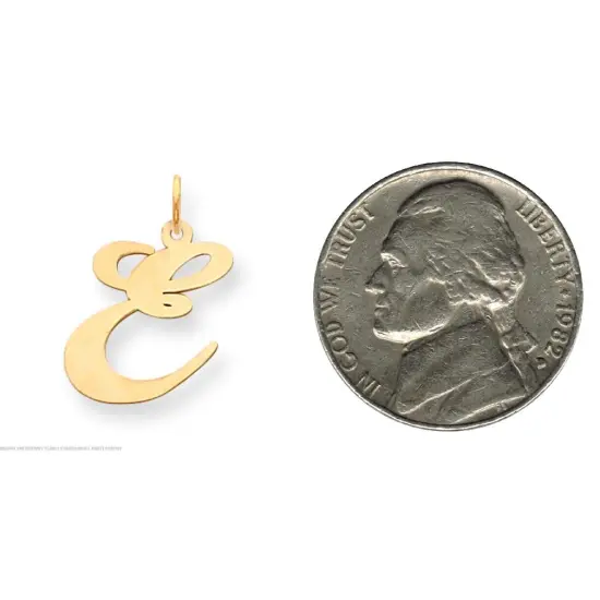 14K Yellow Gold Large Fancy Script Initial E Charm Jewerly 22mm x 17mm {2}
