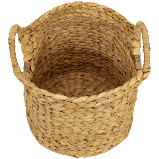 Northlight Set of 2 Beige Textured Water Hyacinth Woven Storage Baskets with Handles - 15.75" {6}