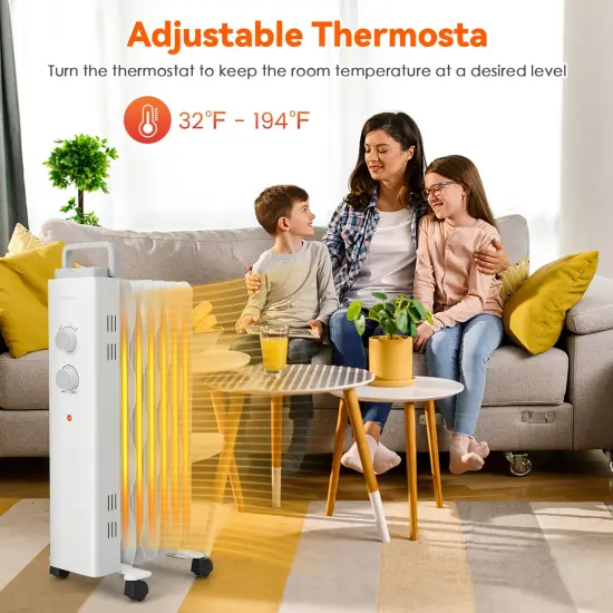 Costway 1500W Oil Filled Space Heater Electric Oil Radiant Heater w/ Safety Protection {6}