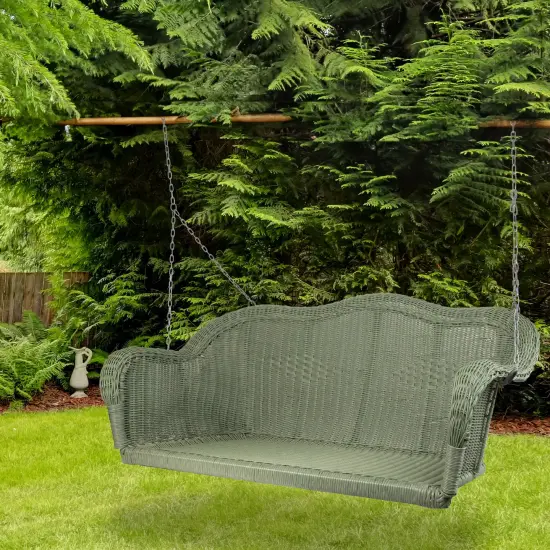 Northlight Hand Woven Resin Wicker Porch Swing with Chain - Green {6}