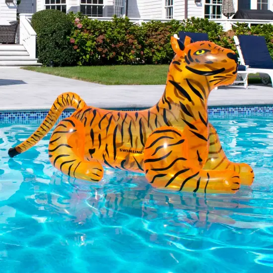 Swimline 73" Inflatable Tiger Ride-On Pool Float Orange {4}