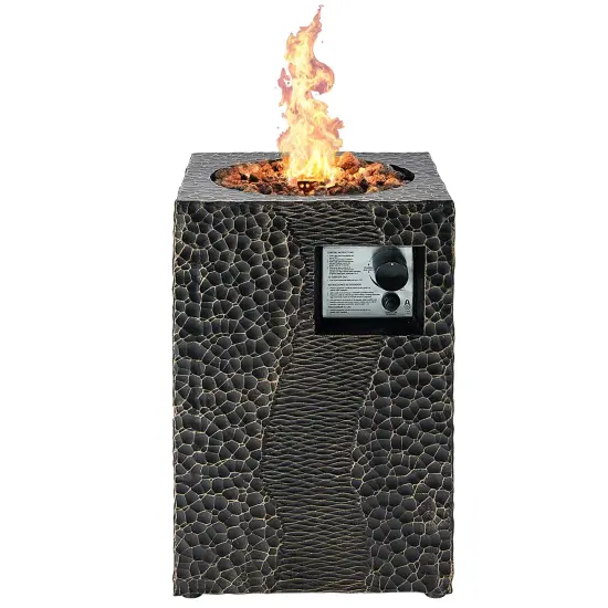 16 Feet Square Outdoor Propane Fire Pit with Lava Rocks Waterproof Cover 30 000 BTU Black {1}