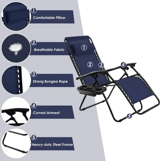 Outdoor Folding Zero Gravity Reclining Lounge Chair with Utility Tray Blue {6}