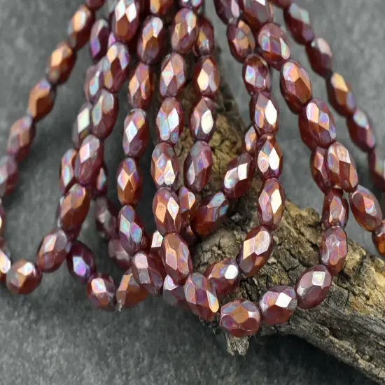 *20* 5x7mm Bronze AB Washed Burnt Orange Fire Polished Faceted Oval Beads {4}