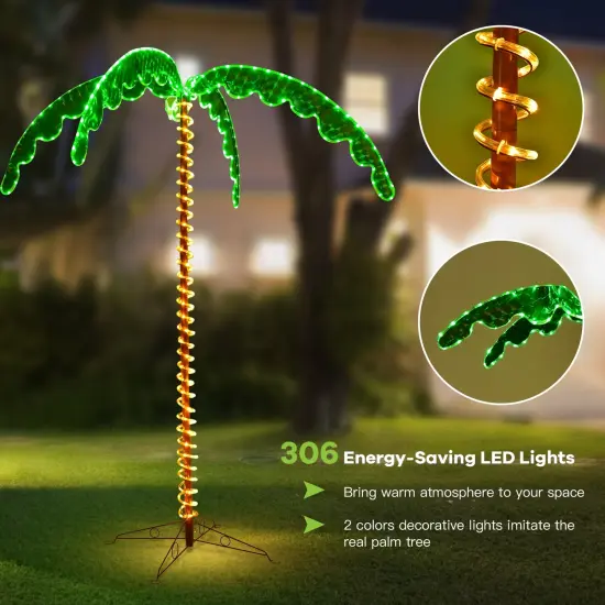 7 Feet LED Pre-lit Artificial Palm Tree Decor with Light Rope Perfect for Indoor-Outdoor Use {2}