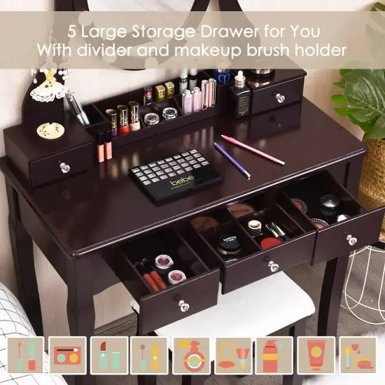 10 Dimmable Lights Vanity Table Set with Lighted Mirror and Cushioned Stool Coffee {1}