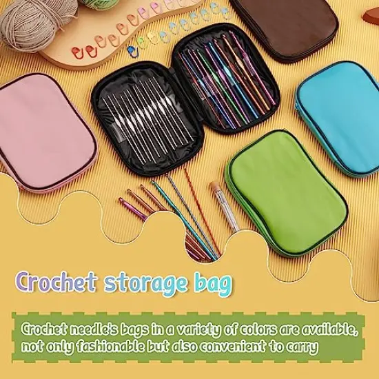 54 Pieces Crochet Needles Set, Crochet Hooks Kit with Storage Case, Ergonomic Knitting Needles Blunt Needles Stitch Marker DIY Hand Knitting Craft Art Tools for Beginners-Pink {5}