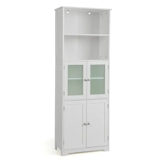 6-Tier Freestanding Bathroom Cabinet with 2 Open Compartments and Adjustable Shelves-White {1}