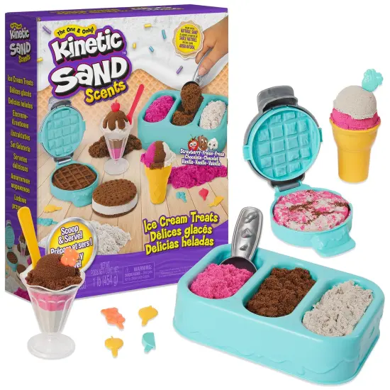 Kinetic Sand Scents, Ice Cream Treats Playset with 3 Colors of All-Natural Scented Play Sand & 6 Serving Tools, Sensory Toys, Christmas Gifts for Kids {1}