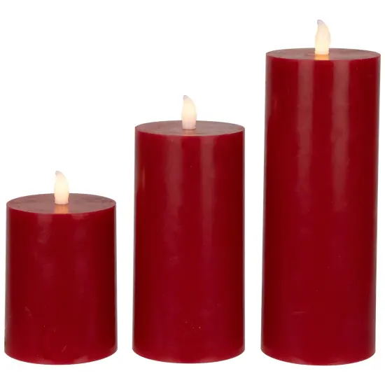 Northlight LED Flameless Flickering Wax Pillar Candles - 8" - Red - Set of 3 {1}