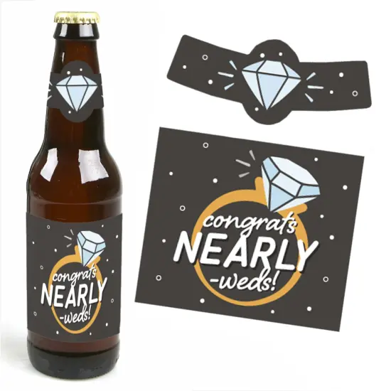 Big Dot of Happiness Just Engaged - Black and White - Engagement Party Decorations for Women and Men - 6 Beer Bottle Label Stickers and 1 Carrier {6}