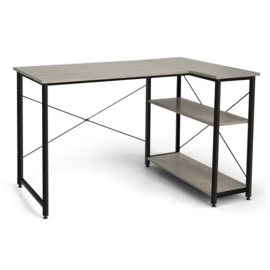 48 Inch Reversible L Shaped Computer Desk with Adjustable Shelf-Gray {1}