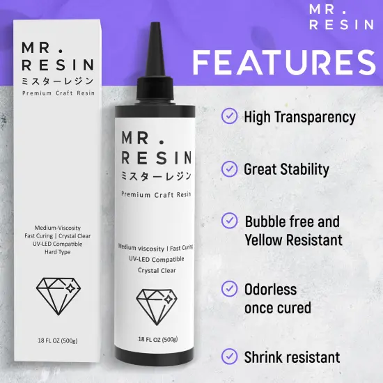 Mr.Resin&trade; Original Craft UV Resin 17.6oz (500g) Crystal Clear Hard Type UV Resin for Jewelry Making, Rock Painting & More {3}