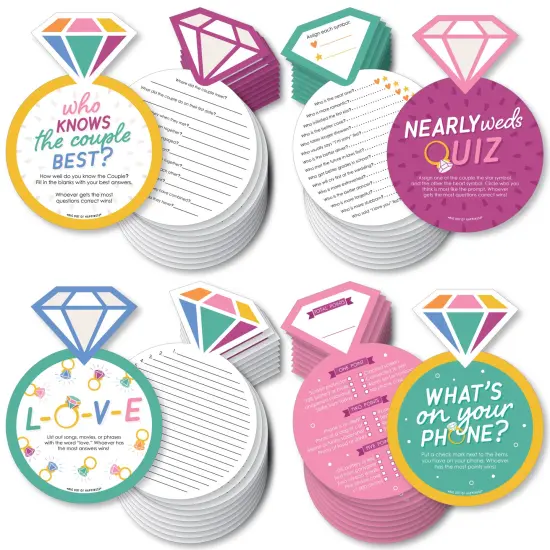 Big Dot of Happiness Just Engaged - Colorful - 4 Engagement Party Games - 10 Cards Each - Gamerific Bundle {1}
