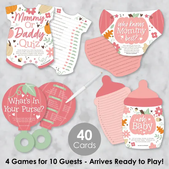 Big Dot of Happiness Girl Little Pumpkin - 4 Fall Baby Shower Games - 10 Cards Each - Gamerific Bundle {3}