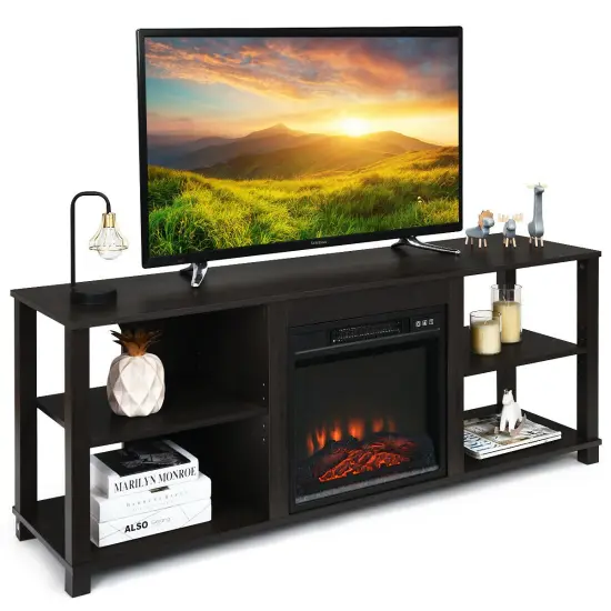 2-Tier TV Storage Cabinet Console with Adjustable Shelves (Fireplace not included) {6}