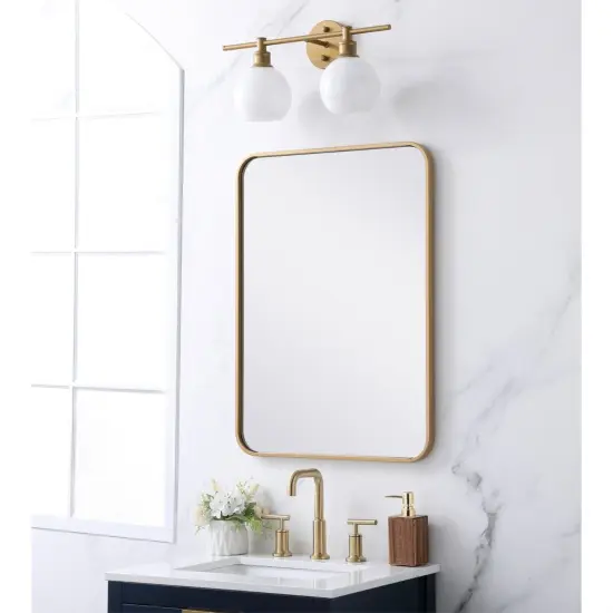 Soft corner metal rectangular mirror 22x30 inch in Brass {3}