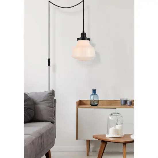 Lyle 1 light Black and frosted white glass plug in pendant {6}