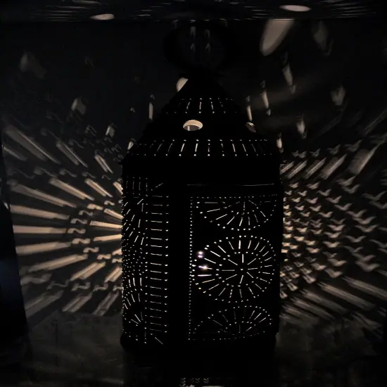 Blackened Finish Perforated Tin Electric Candle Lantern 21 Inch {5}