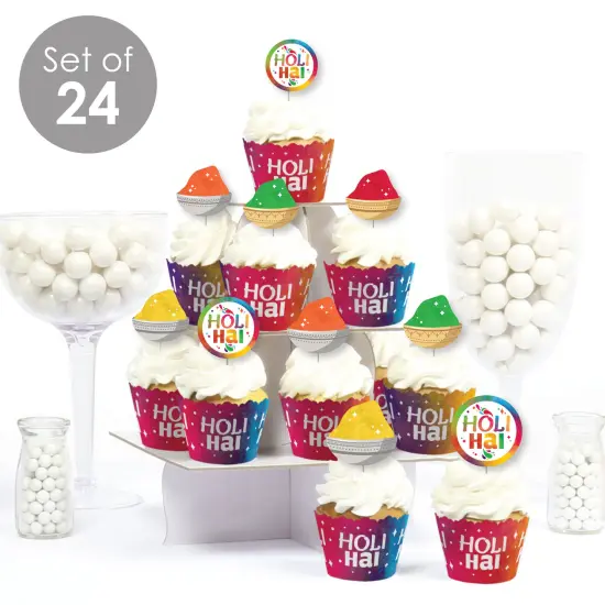 Big Dot of Happiness Holi Hai - Cupcake Decoration - Festival of Colors Party Cupcake Wrappers and Treat Picks Kit - Set of 24 {3}