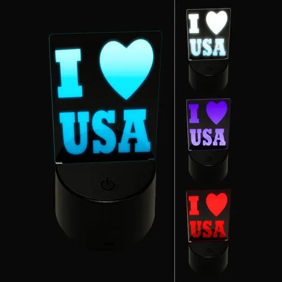I Love Heart USA United States of America Patriotic 3D Illusion LED Night Light Sign Nightstand Desk Lamp {1}