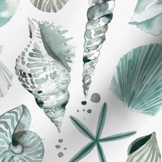 Various Fabrics by the Yard or Fat Quarter Blue Seashells Coastal Watercolor Under The Sea Ocean Beach Custom Printed Fabric by Spoonflower {7}