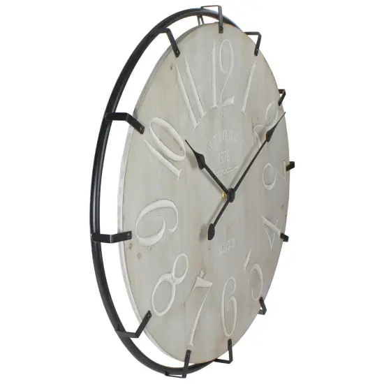 Northlight Country Rustic Metal and Wood Round Wall Clock - 23.5" - Black Beige {4}