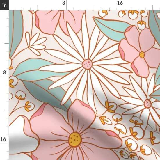 Various Fabrics by the Yard or Fat Quarter Daisy Botanical Anemone Pink Teal Beige Jumbo Scale Spring Garden Custom Printed Fabric by Spoonflower {2}