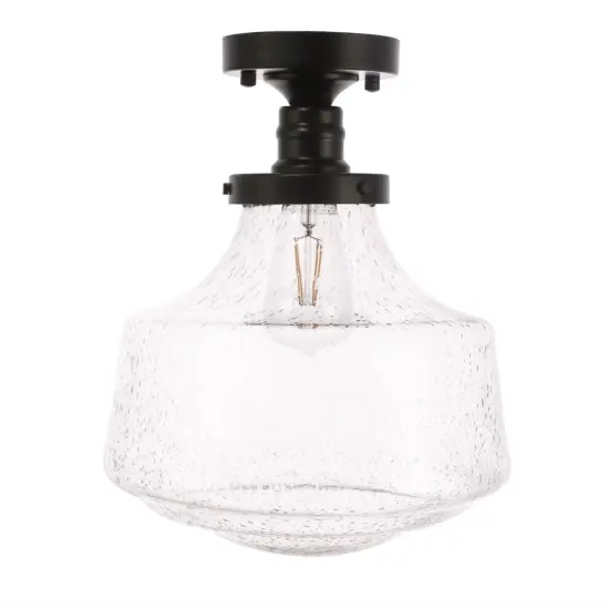 Lyle 1 light Black and Clear seeded glass Flush mount {3}
