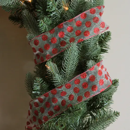 Northlight Pack of 12 Silver and Red Glittering Polka Dots Christmas Wired Craft Ribbons - 2.5" x 120 Yards {4}