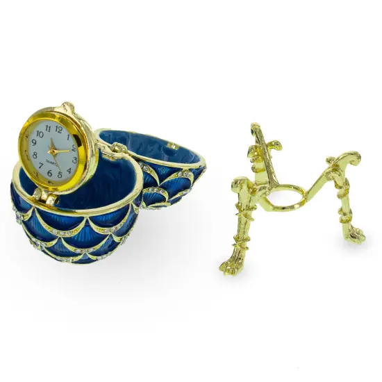 Blue Enamel Pinecone Royal Inspired Imperial Easter Egg with Clock {5}