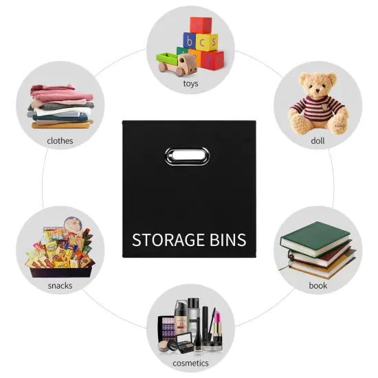 3 Pieces Black Fabric Cubes Storage Containers ,Foldable Storage Bins Cubes Organizer Baskets with Dual Handles for Shelf Closet ,(Black) {5}