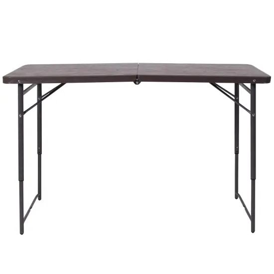 Emma and Oliver 4-Foot Height Adjustable Bi-Fold Dark Gray Plastic Folding Table with Handle Brown {3}