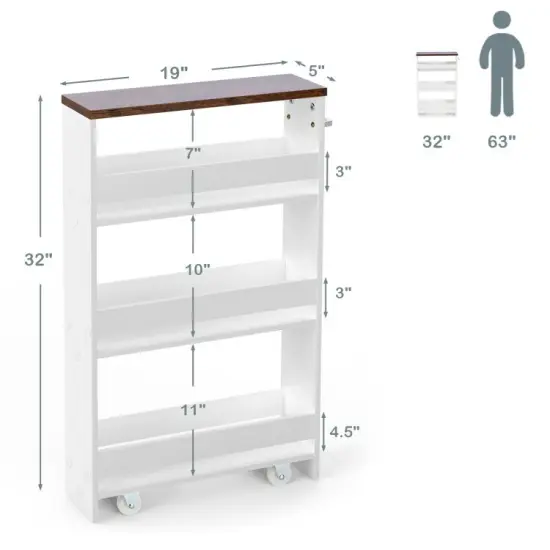 Mobile Rolling Cart with 3-Tier Storage Shelves Rack on Wheels for Kitchen or Bathroom White {6}