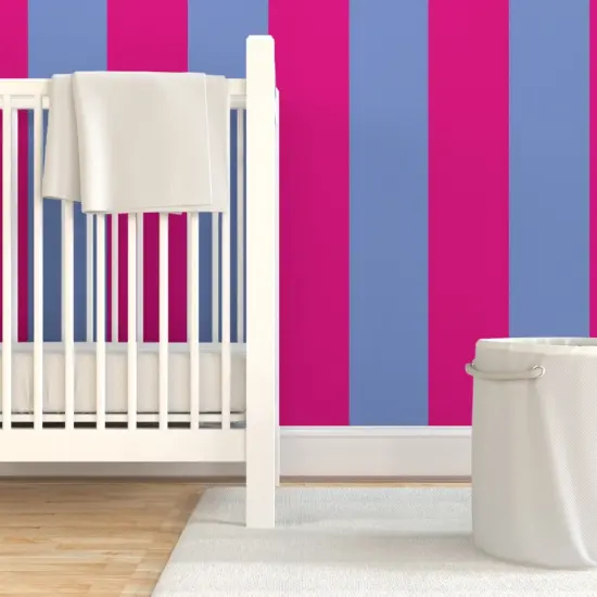 Pre-Pasted Wallpaper 2FT Wide Bright Retro Stripes Fun Groovy Hot Pink Neon Boardwalk Beach Cottagecore Beach Tent Circus Tent Custom Pre-pasted Wallpaper by Spoonflower {7}